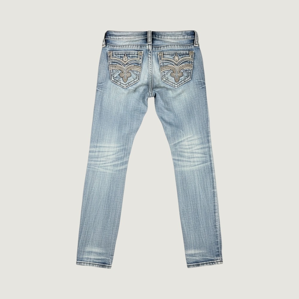 Rock Revival Vien Ankle Skinny Jeans Women 27 Medium Wash Embroidered Y2K Denim